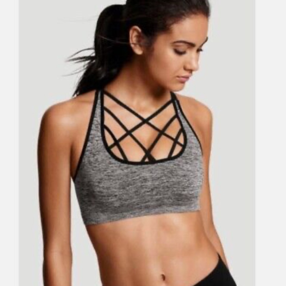 NWOT Victoria’s Secret Crisscross Cage Strappy Sportd Bra Gray Black, Size S